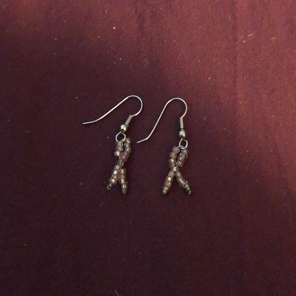 Pink breast cancer ribbon earrings